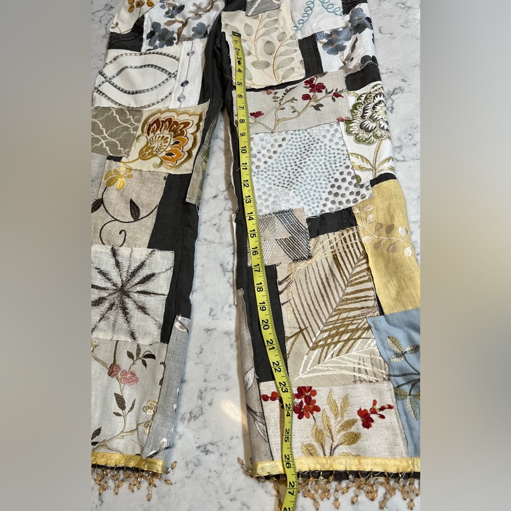 Embroidered Patchwork Linen Pants - image 6